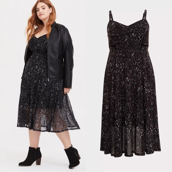 Torrid Dark Grey Leopard Mesh Midi Dress Sleeveless V-Neck Fairygoth Size 1X - Picture 2 of 12